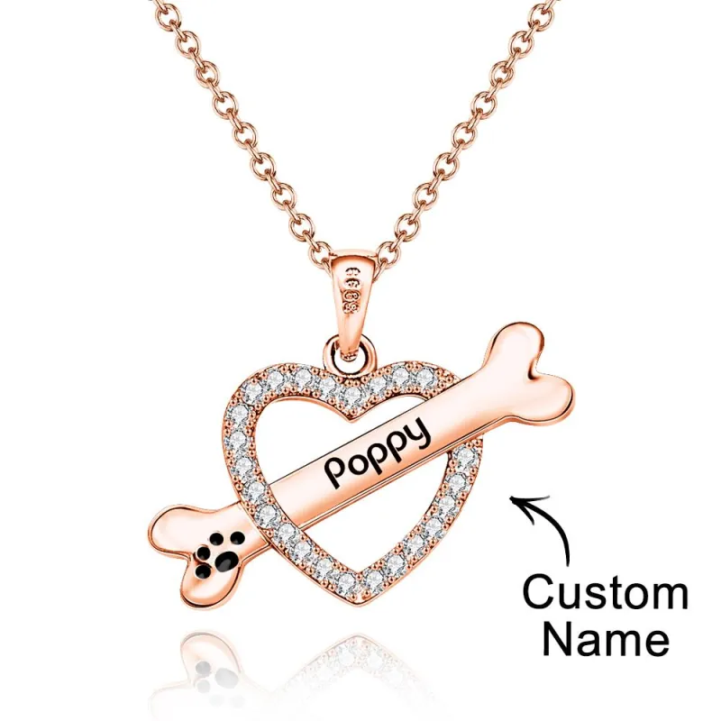 Personalized Bone Necklace With Text Fashion Heart-Shaped Rhinestone Pendant Gift For Her 5