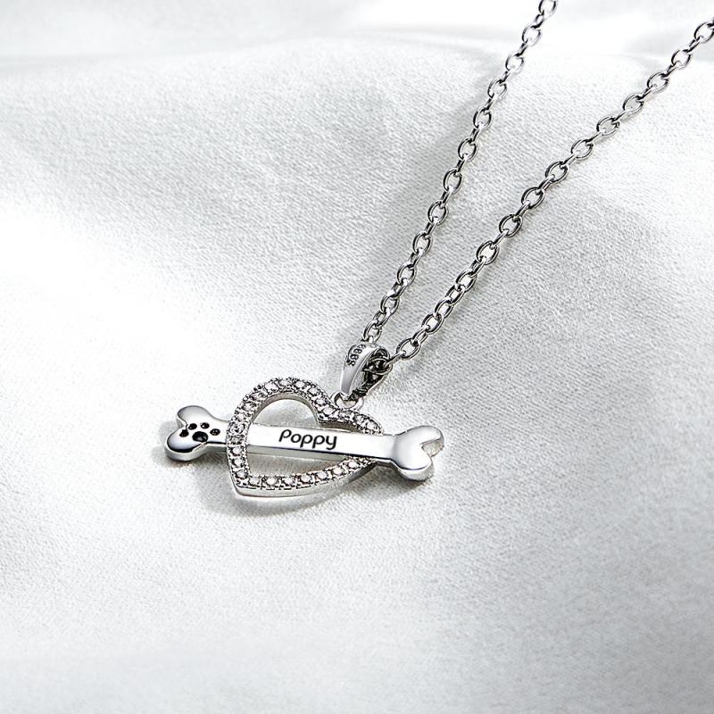 Personalized Bone Necklace With Text Fashion Heart-Shaped Rhinestone Pendant Gift For Her 1