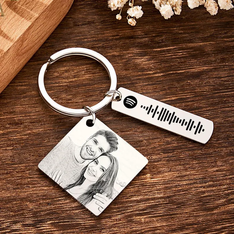 Personalized Calendar Keychain Special Day Significant Photo Heart Square Circle Shape Music Code Metal Keychain Anniversary Gift 5