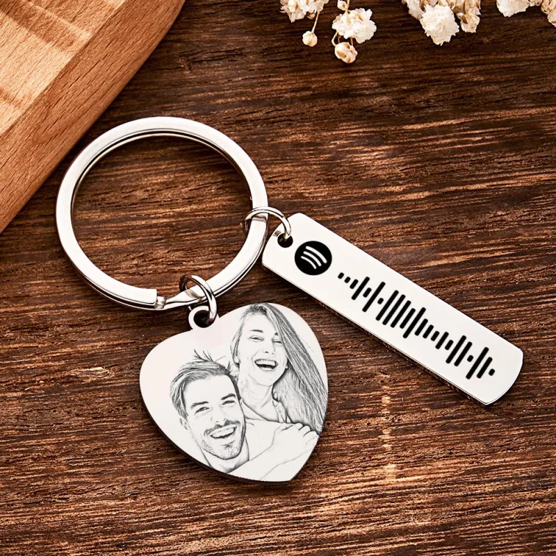 Personalized Calendar Keychain Special Day Significant Photo Heart Square Circle Shape Music Code Metal Keychain Anniversary Gift 2