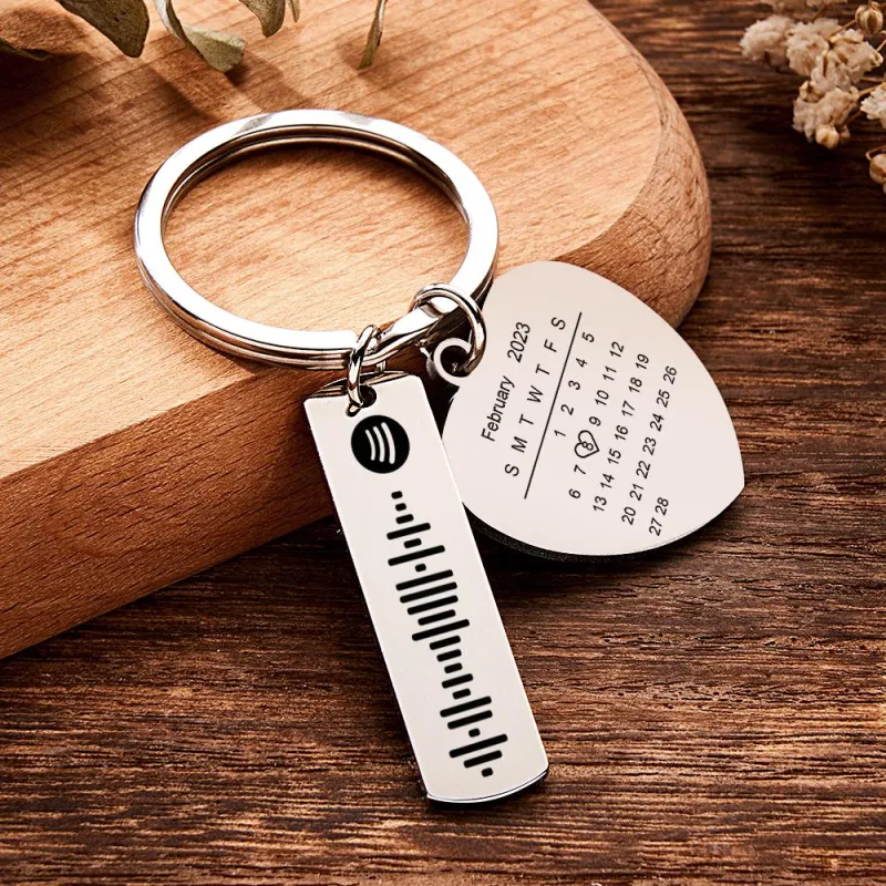 Personalized Calendar Keychain Special Day Significant Photo Heart Square Circle Shape Music Code Metal Keychain Anniversary Gift 3