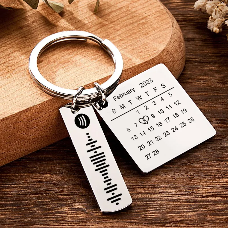 Personalized Calendar Keychain Special Day Significant Photo Heart Square Circle Shape Music Code Metal Keychain Anniversary Gift 6