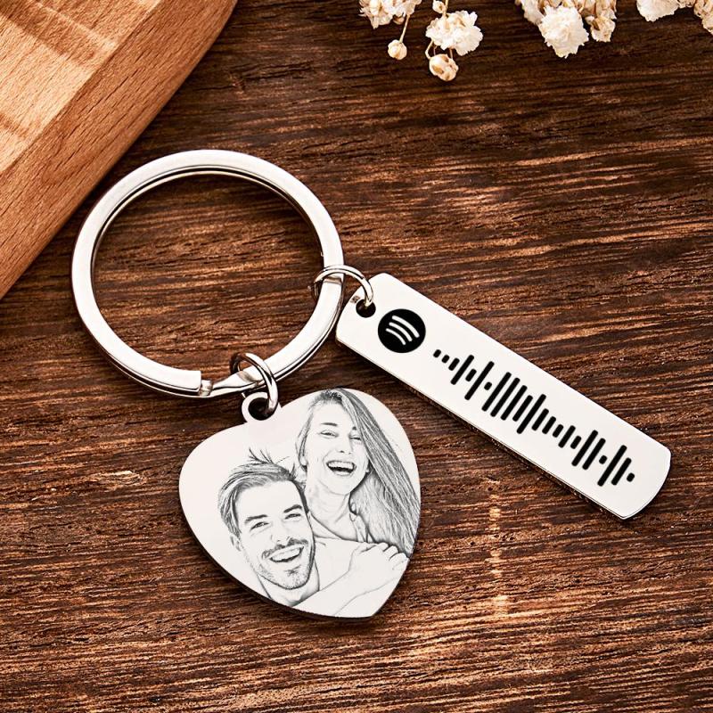 Personalized Calendar Keychain Special Day Significant Photo Heart Square Shape Music Code Metal Keychain Anniversary Gift 1