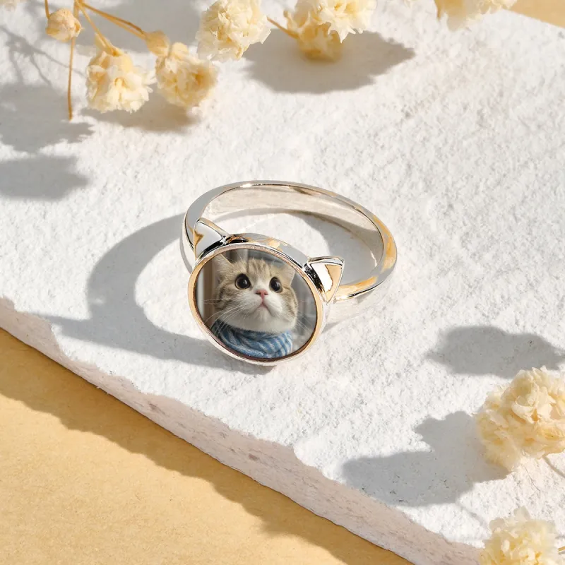 Personalized Cat Head Photo Ring Gift for Pet Lovers Custom Photo Gift 1