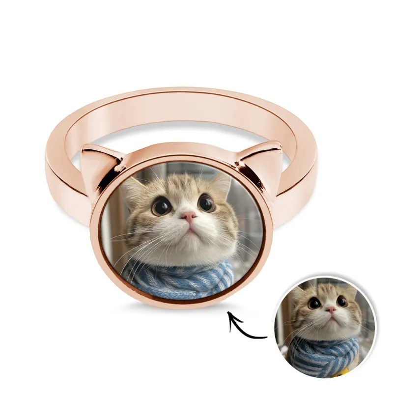 Personalized Cat Head Photo Ring Gift for Pet Lovers Custom Photo Gift 4