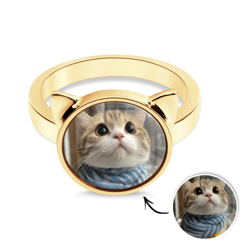 Personalized Cat Head Photo Ring Gift for Pet Lovers Custom Photo Gift 5