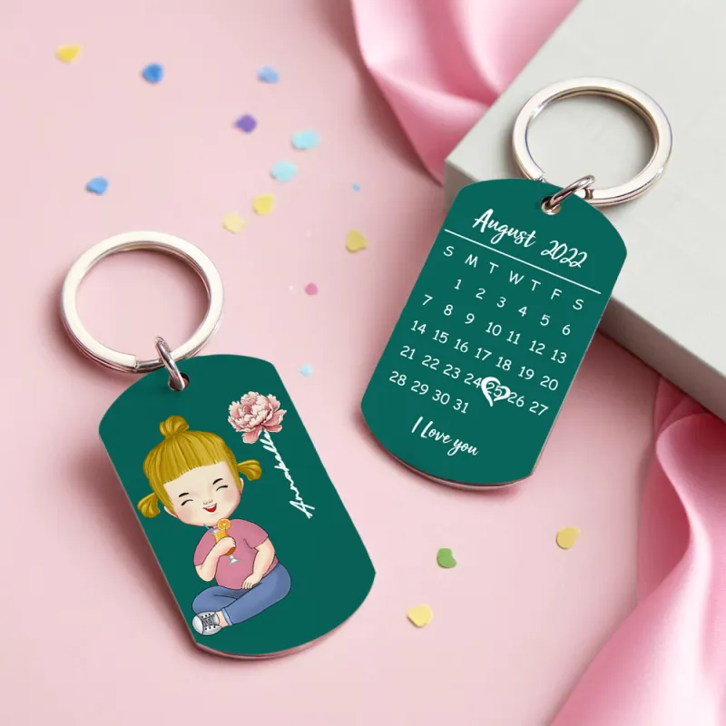 Personalized Cute Cartoon Birth Flower Calendar Keychain Birthday Back to School Gift for Kids 1