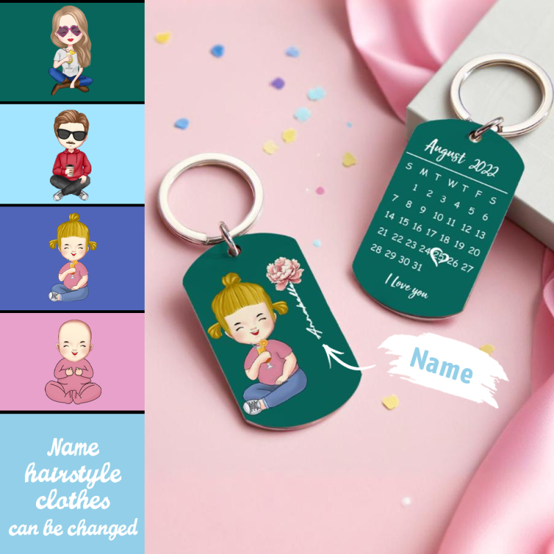 Personalized Cute Cartoon Birth Flower Calendar Keychain Birthday Back to School Gift for Kids