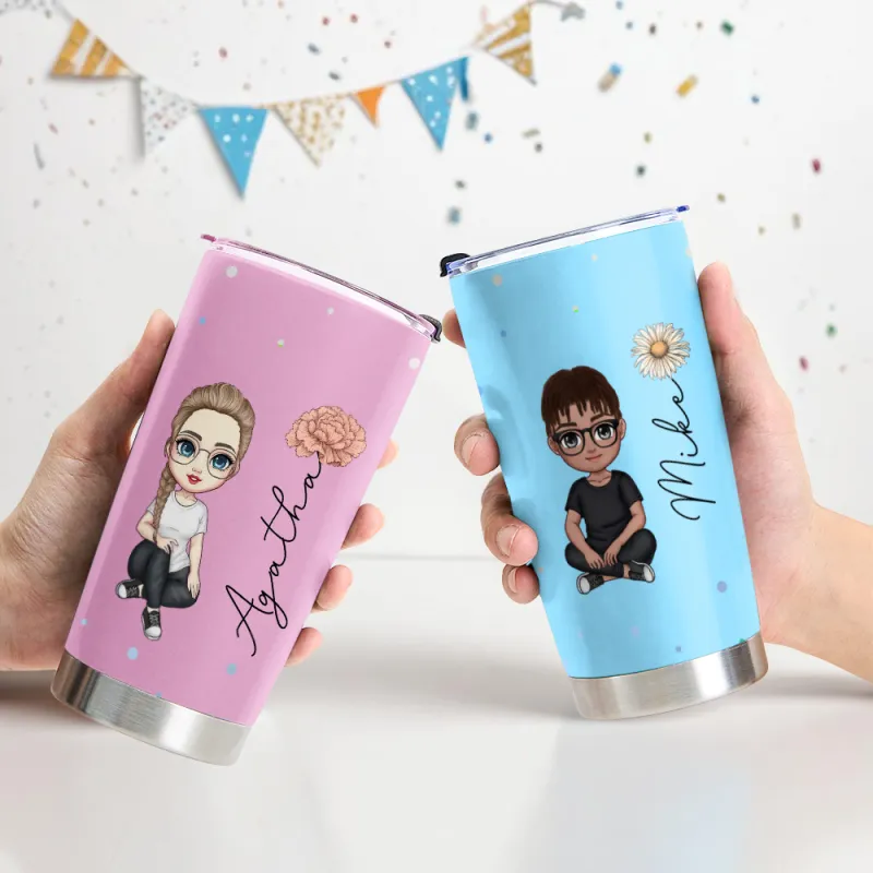 Personalized Cute Cartoon Birth Flower Water Cup Custom Name Cup Personalized Tumbler Cup Birthday Back to School Gift for Kids 2