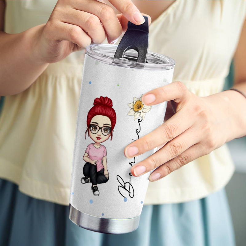 Personalized Cute Cartoon Birth Flower Water Cup Custom Name Cup Personalized Tumbler Cup Birthday Back to School Gift for Kids 1