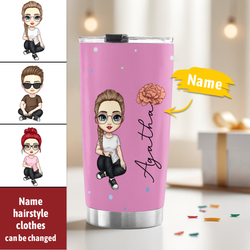 Personalized Cute Cartoon Birth Flower Water Cup Custom Name Cup Personalized Tumbler Cup Birthday Back to School Gift for Kids