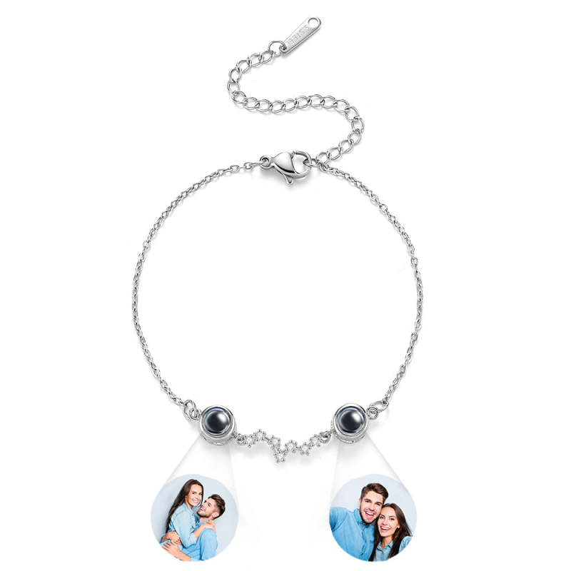 Personalized Double Projection Photo Bracelet Accompanied by Diamonds