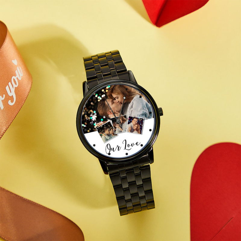 Personalized Engraved Photo Watch Men's Black Alloy Bracelet Photo Watch Valentine's Day Gifts To Boyfriend 3