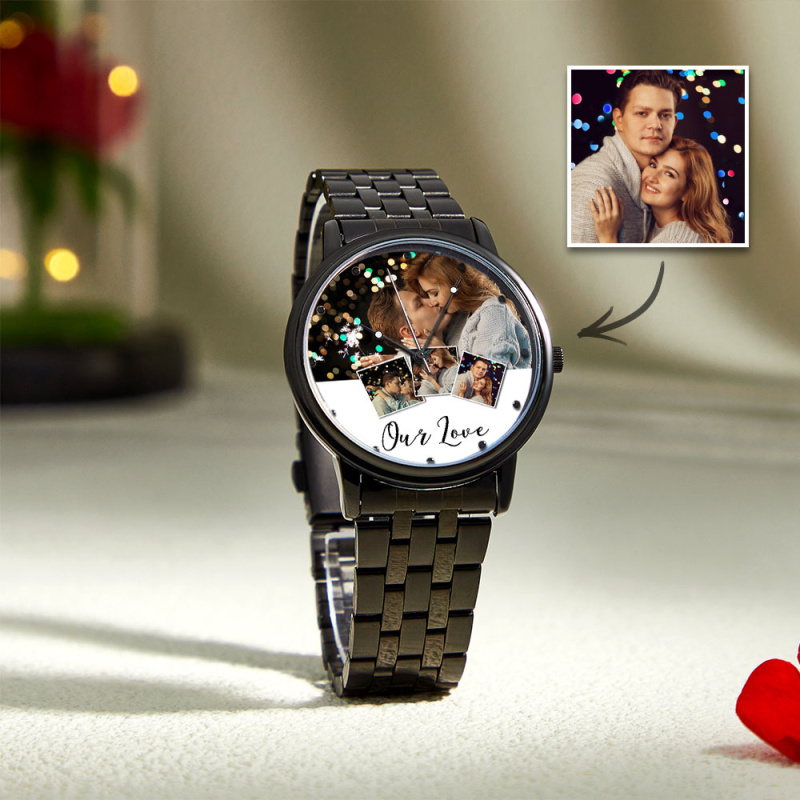 Personalized Engraved Photo Watch Men's Black Alloy Bracelet Photo Watch Valentine's Day Gifts To Boyfriend 5