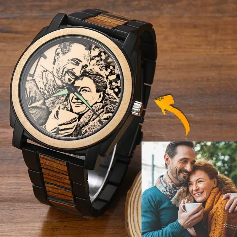 Personalized Engraved Watch, Photo Watch with Red Alloy Strap Gift For Him 1