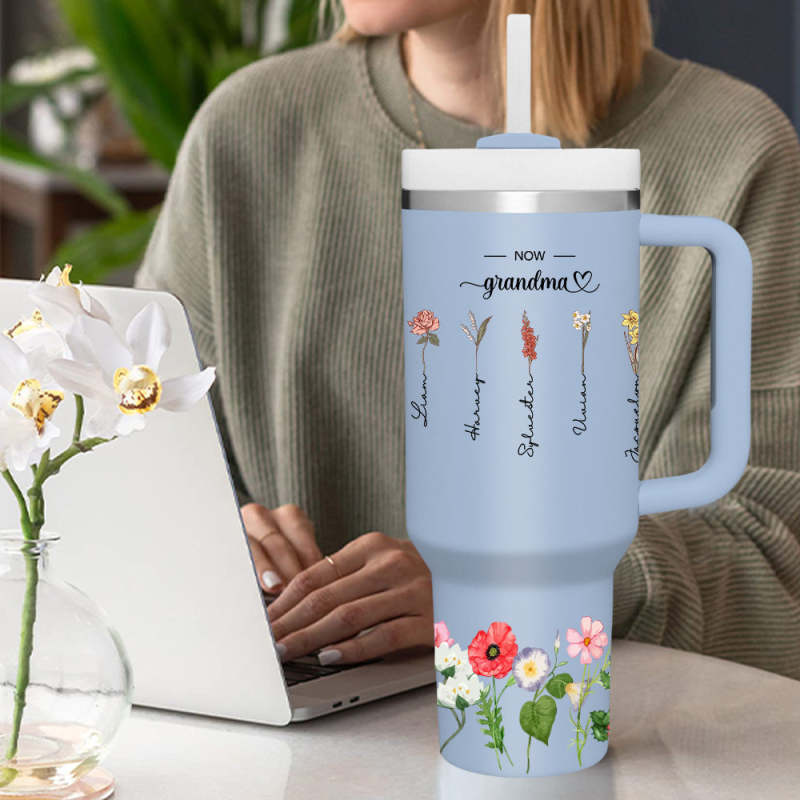 Personalized First Mom Now Grandma 40oz Tumbler with Straw Birthday Gift for Grandma 2