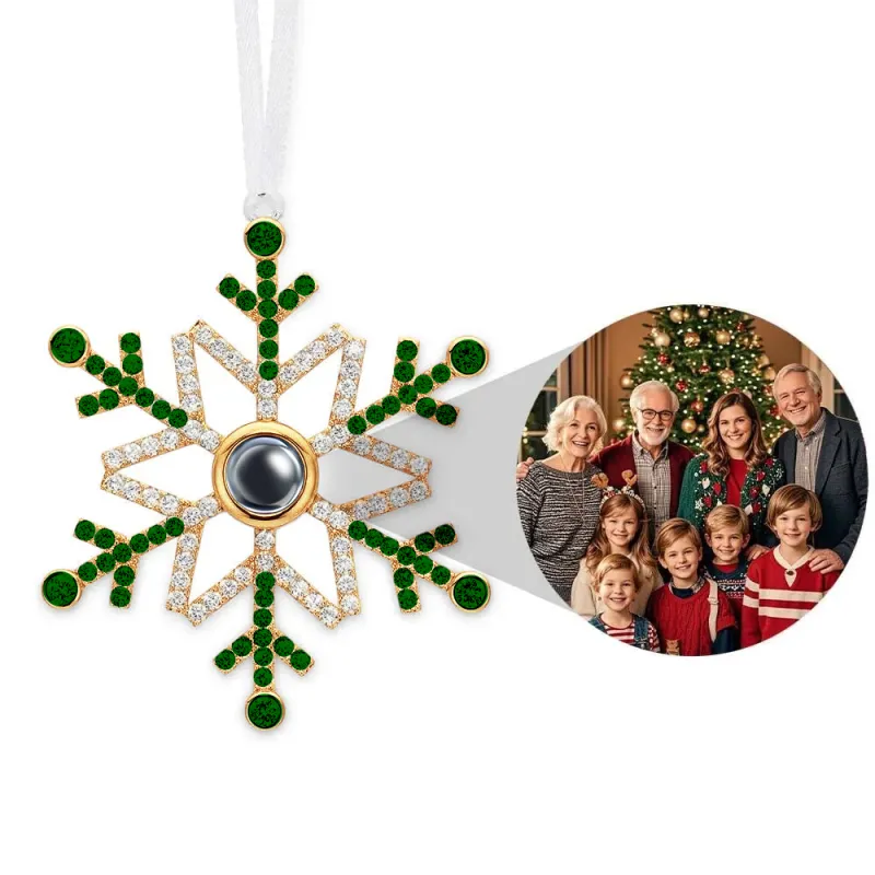 Personalized Green Snowflake Photo Ornament Custom Christmas Tree Decoration Projection Ornaments Christmas Gifts for Him