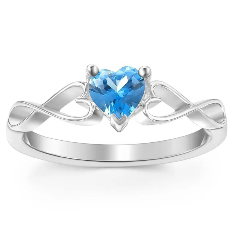 Personalized Heart Birthstone Promise Ring Silver 2