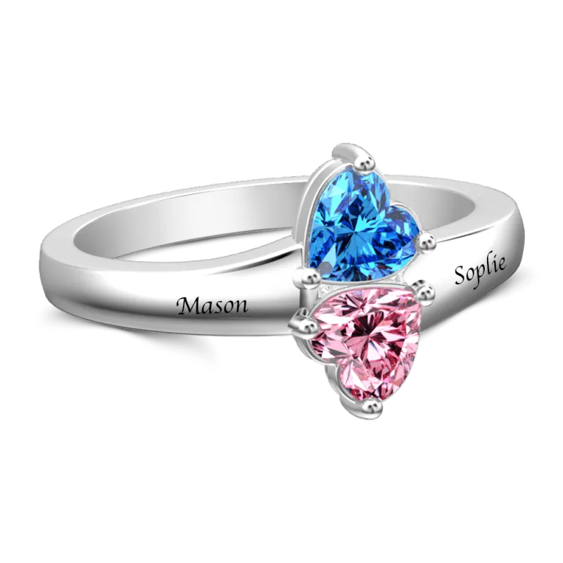 Personalized Heart Birthstone Promise Ring with Engraving Silver