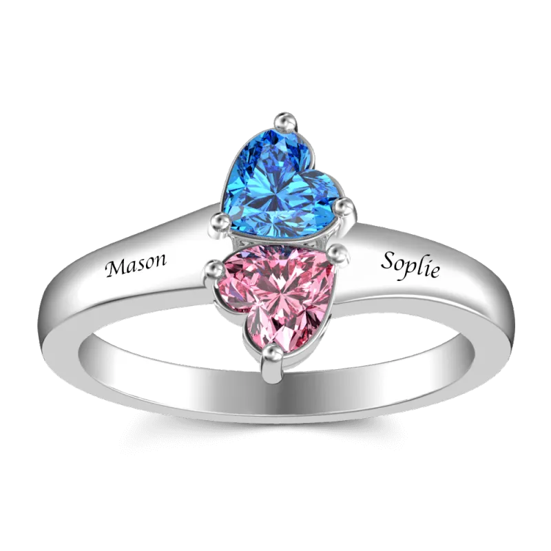 Personalized Heart Birthstone Promise Ring with Engraving Silver 2