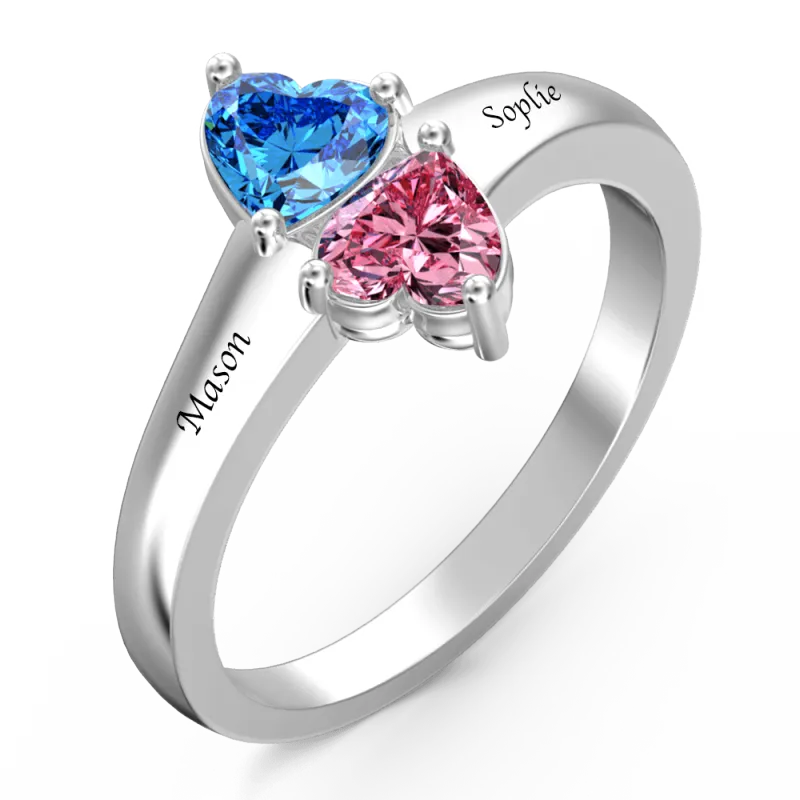 Personalized Heart Birthstone Promise Ring with Engraving Silver 3