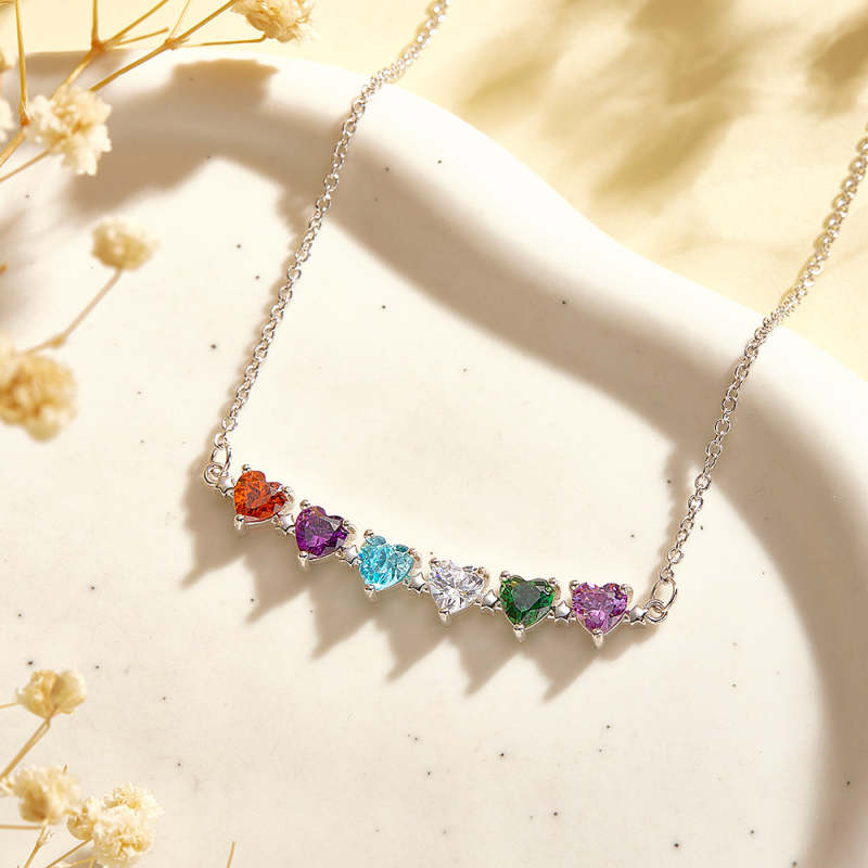 Personalized Heart-Shaped Birthstone Necklace Anniversary Birthday Gift for Her 1