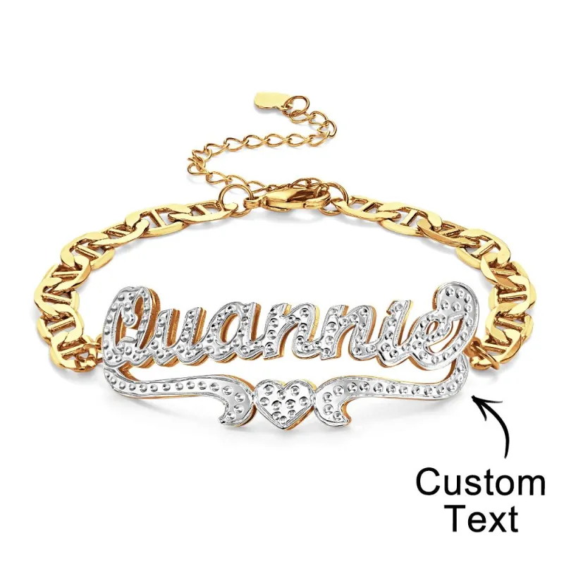 Personalized Hip Hop Name Bracelet Heart Decor Chain Bracelet Jewelry Gifts For Men