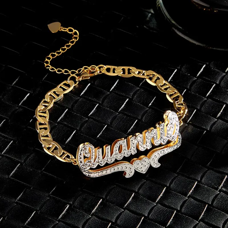 Personalized Hip Hop Name Bracelet Heart Decor Chain Bracelet Jewelry Gifts For Men 1