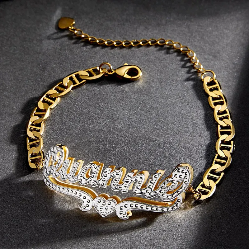 Personalized Hip Hop Name Bracelet Heart Decor Chain Bracelet Jewelry Gifts For Men 2