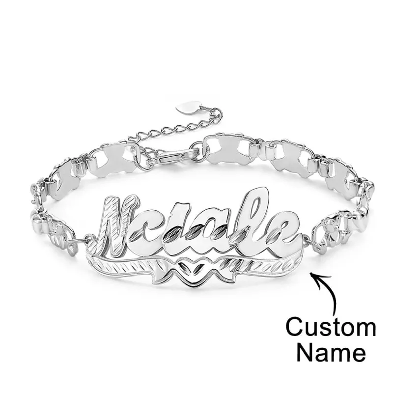 Personalized Hip Hop Name Bracelet Nameplate Love Heart Decor Fashion Bracelet Jewelry Gifts For Men 4