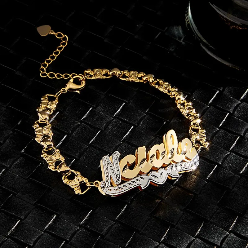 Personalized Hip Hop Name Bracelet Nameplate Love Heart Decor Fashion Bracelet Jewelry Gifts For Men 1