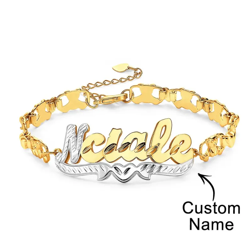 Personalized Hip Hop Name Bracelet Nameplate Love Heart Decor Fashion Bracelet Jewelry Gifts For Men