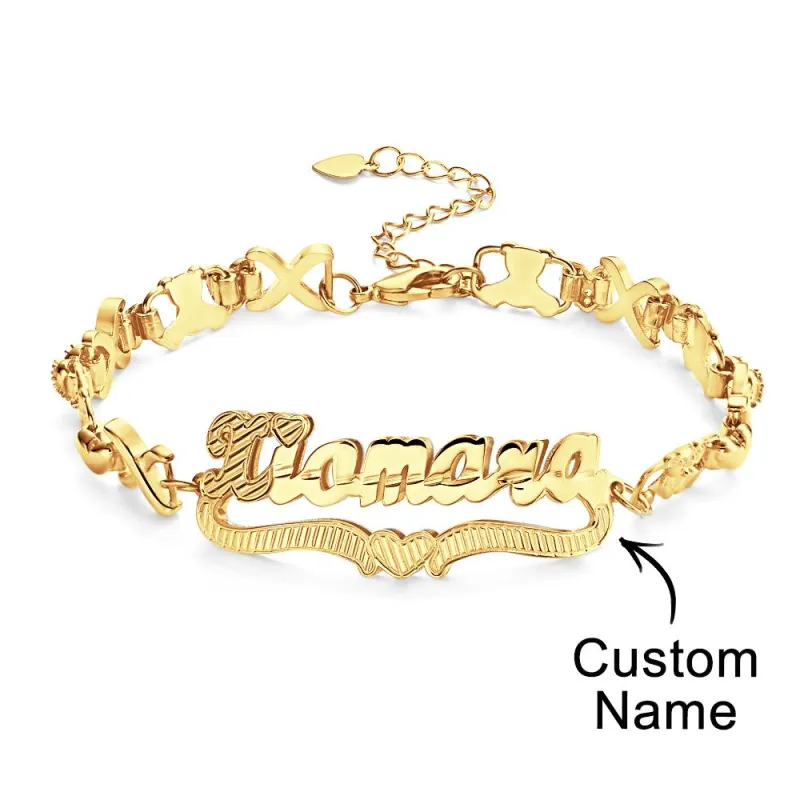 Personalized Hip Hop Name Bracelet Nameplate With Heart Decor Trendy Bracelet Jewelry Gifts For Men