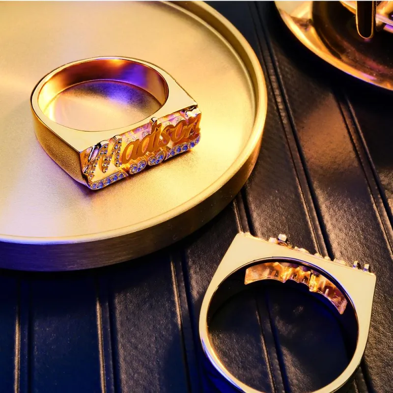 Personalized Hip Hop Name Ring With Double Hearts Initial Ring Jewelry Gift for Men Women 1