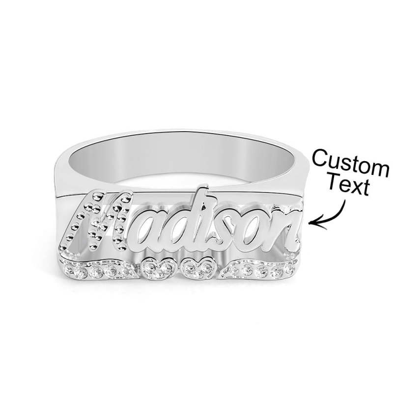 Personalized Hip Hop Name Ring With Double Hearts Initial Ring Jewelry Gift for Men Women