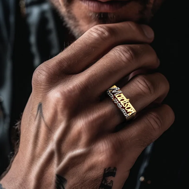 Personalized Hip Hop Name Ring With Double Hearts Initial Ring Jewelry Gift for Men Women 3