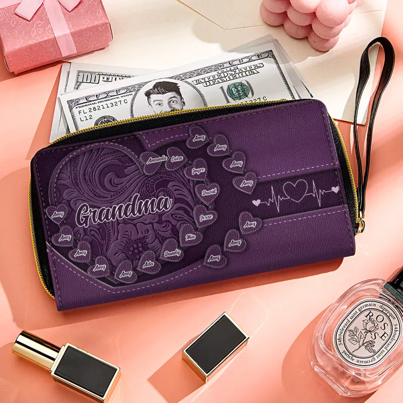 Personalized Leather Long Wallet Grandma's Little Sweethearts Leather Wallet with Text Gift for Her Mother's Day Gifts 1