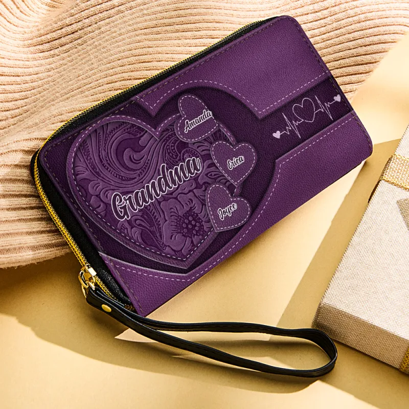 Personalized Leather Long Wallet Grandma's Little Sweethearts Leather Wallet with Text Gift for Her Mother's Day Gifts 4