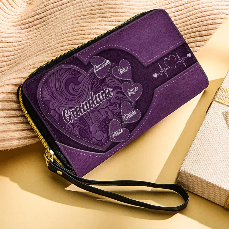 Personalized Leather Long Wallet Grandma's Little Sweethearts Leather Wallet with Text Gift for Her Mother's Day Gifts 6