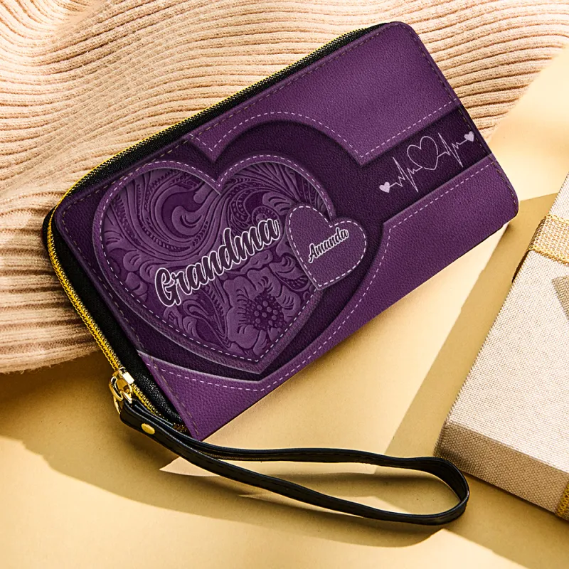 Personalized Leather Long Wallet Grandma's Little Sweethearts Leather Wallet with Text Gift for Her Mother's Day Gifts