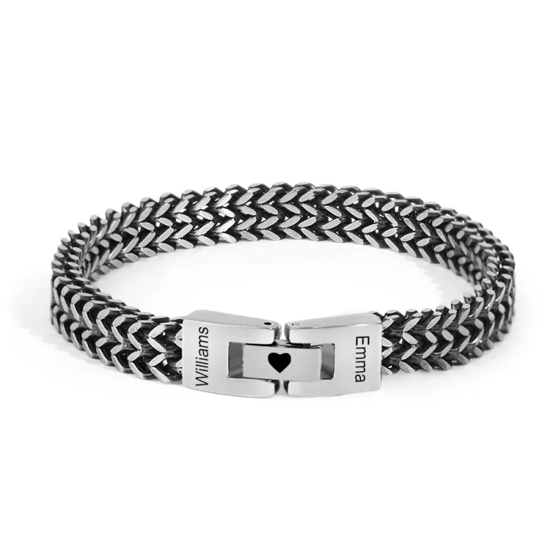 Personalized Men's Stainless Steel Interlocking Bracelet with Engraved Names Bracelet Gift for Him 5