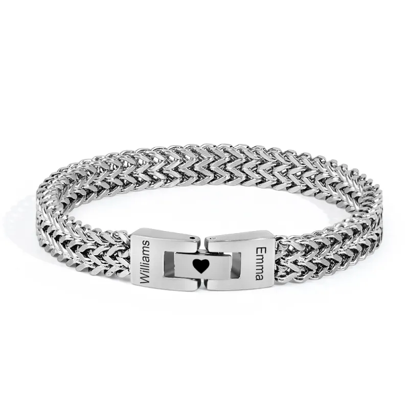 Personalized Men's Stainless Steel Interlocking Bracelet with Engraved Names Bracelet Gift for Him