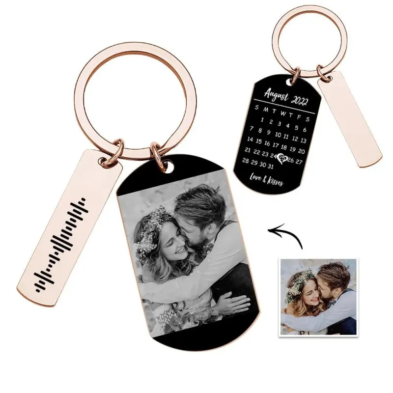 Personalized Music Calendar Keychain Custom Picture & Music Song Code Couples Photo Keyring Gifts for Valentine's Day 4