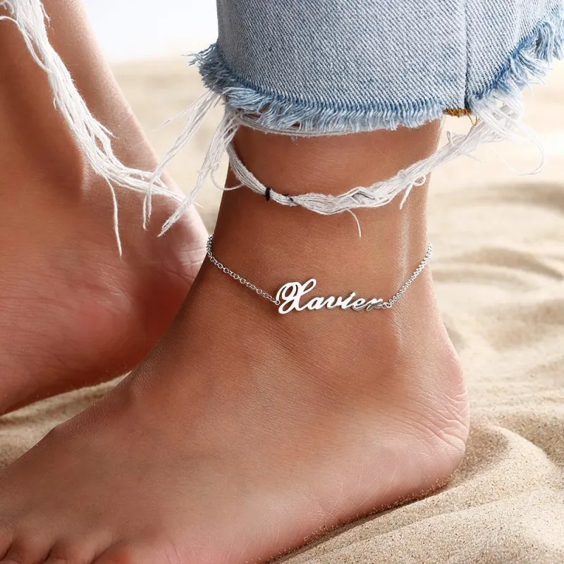 Personalized Name Anklet Sterling Silver