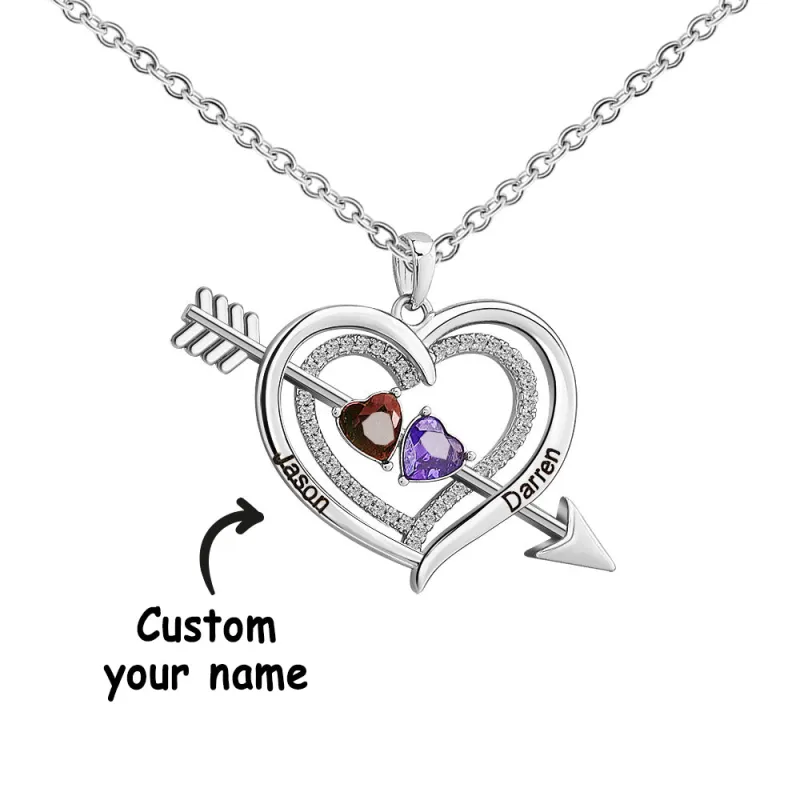 Personalized Name Birthstone Cupid Arrow Heart Necklace Engrave Necklace for Her 2