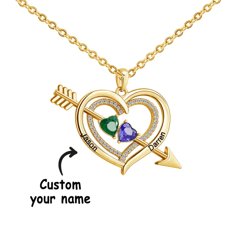 Personalized Name Birthstone Cupid Arrow Heart Necklace Engrave Necklace for Her 3