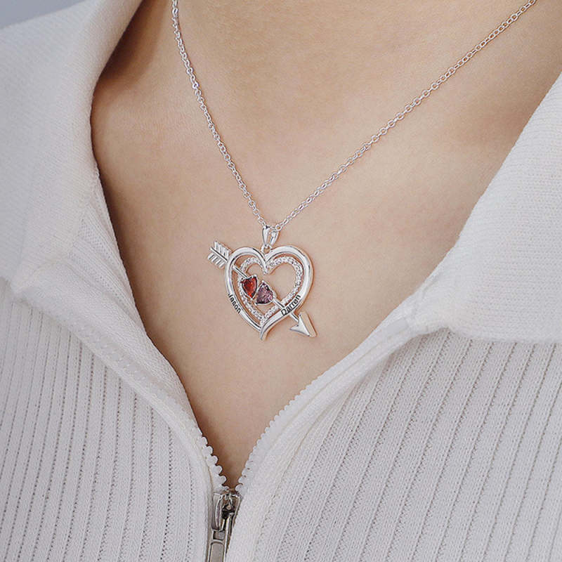 Personalized Name Birthstone Cupid Arrow Heart Necklace Engrave Necklace for Her 4