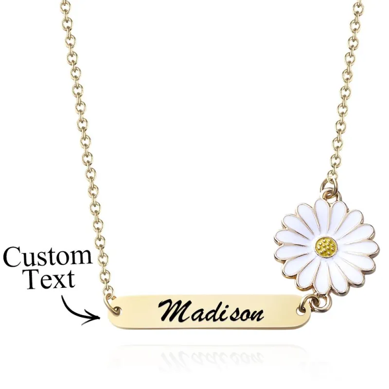 Personalized Name Daisy Necklace Gold Nameplate Charm Unique Gift for Her