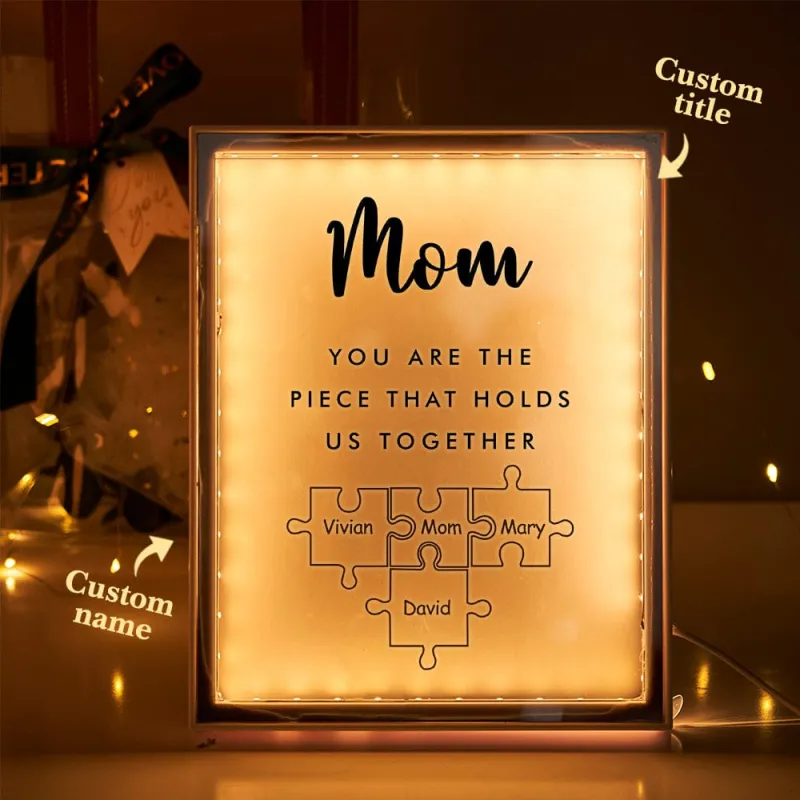 Personalized Name Mirror Light Custom Mama You Are The Piece That Holds Us Together Night Light for Mama