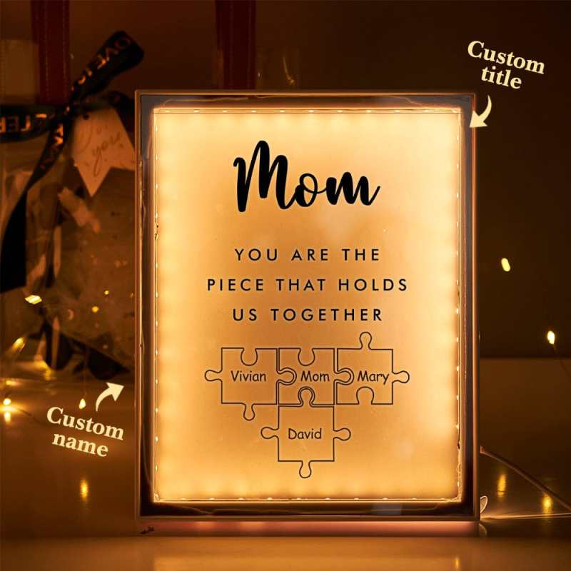 Personalized Name Mirror Light Custom Mom You Are The Piece That Holds Us Together Night Light for Mom